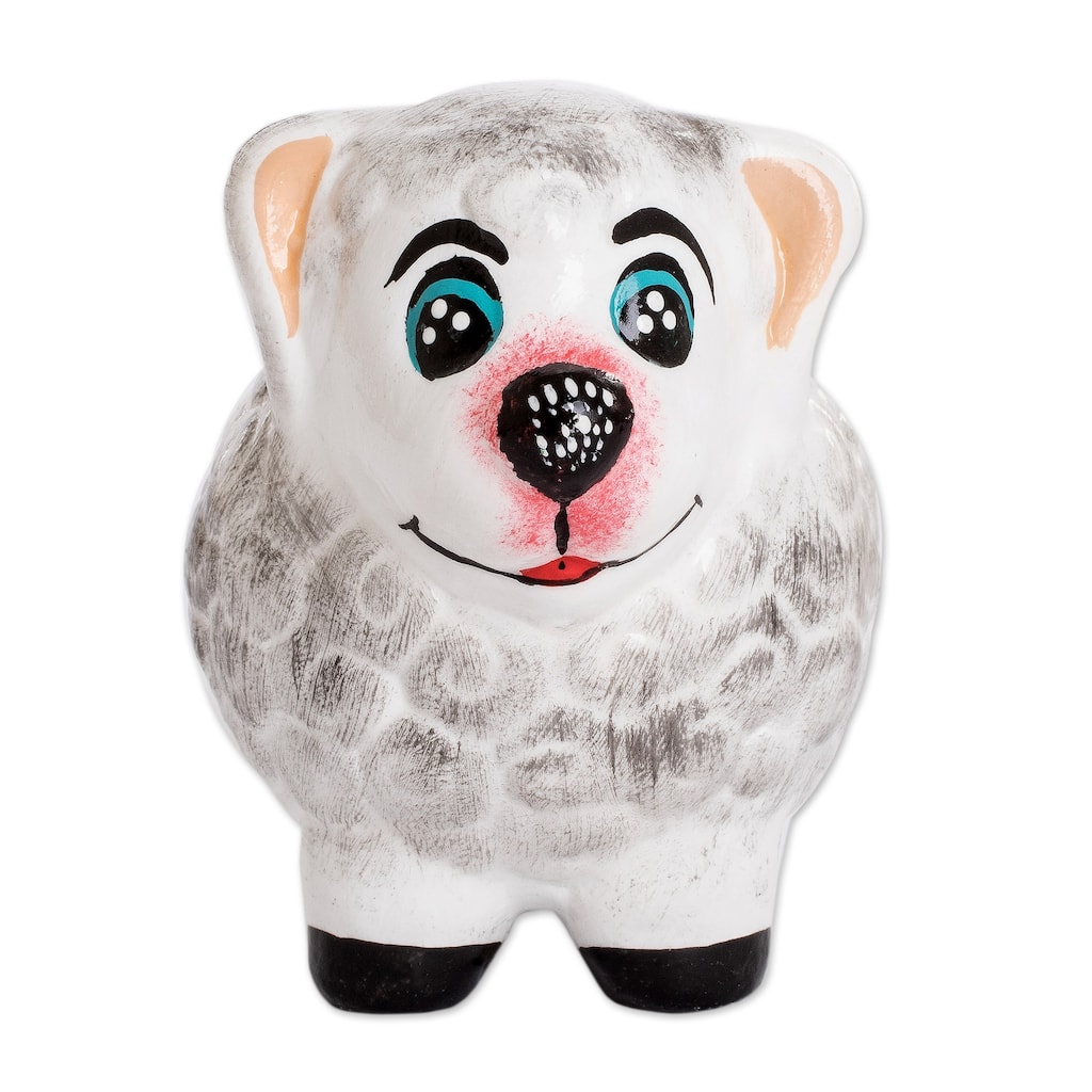 Novica Handmade Herbaceous Sheep Ceramic Mini Flower Pot