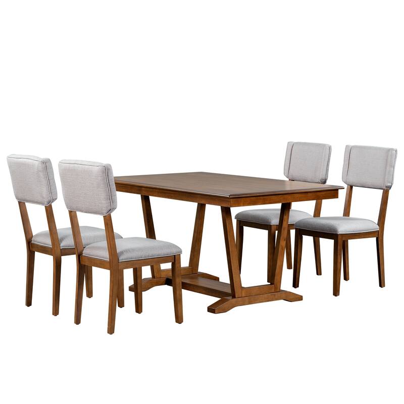 Farmhouse 5-Piece Dining Set with Upholstered Chairs, 59-Inch Rectangular Table with Trestle Base, Seats 4-6