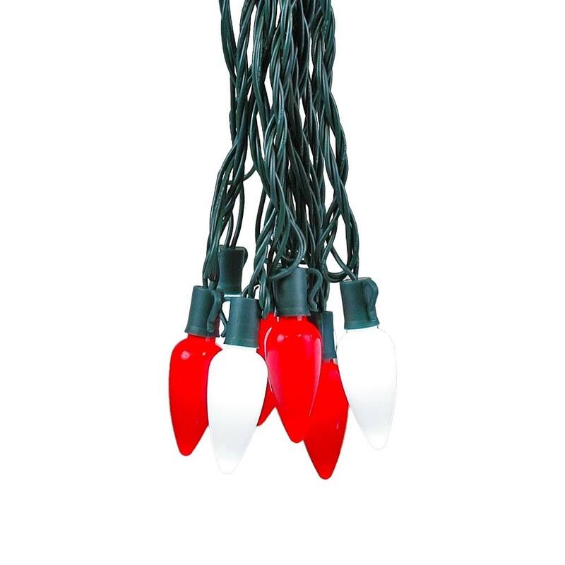 25 Foot C9 LED Ceramic Outdoor Christmas String Light Set, Green, Green Wire - White