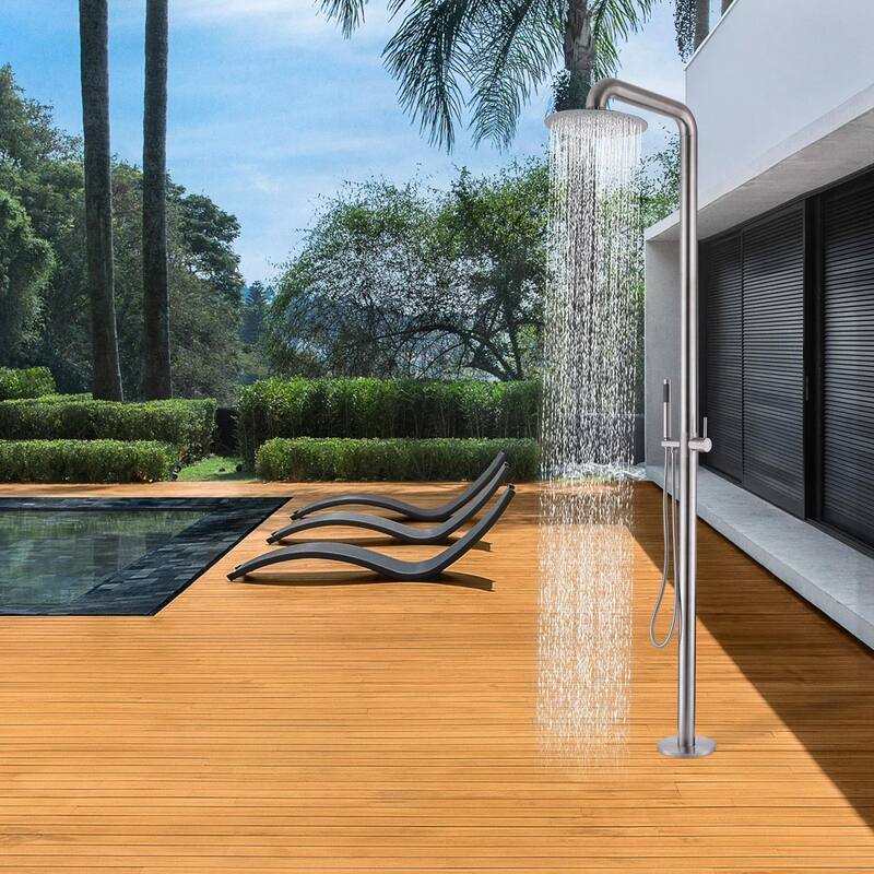 Rbrohant Freestanding Shower System Combo Set, Outdoor Floor Mount Shower Faucets