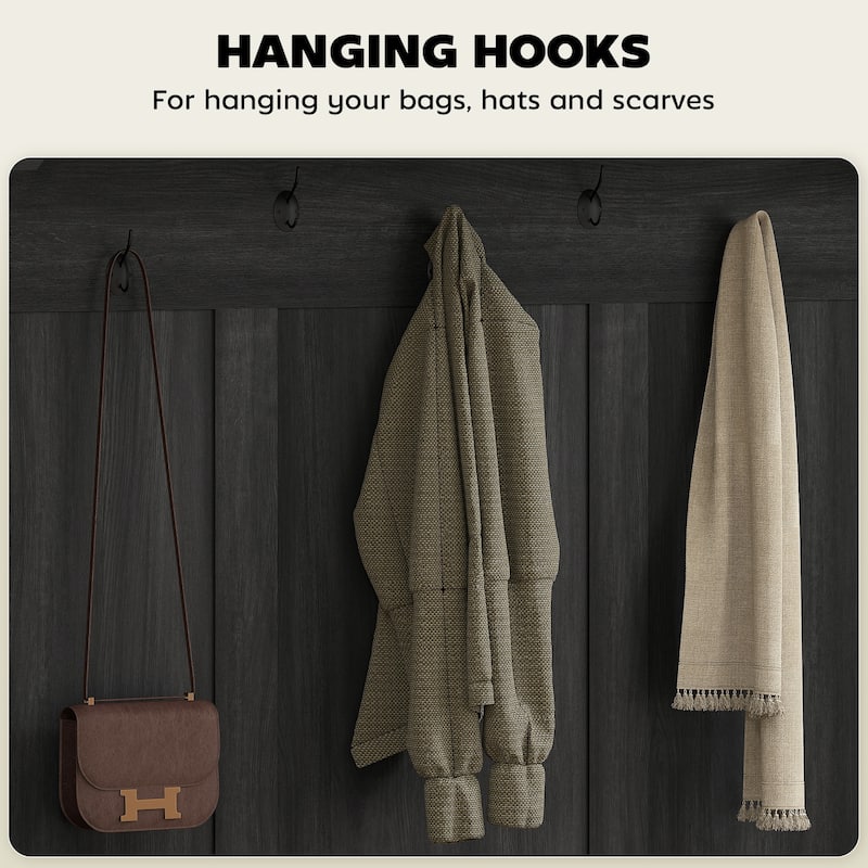 3-in-1 Farmhouse Hall Tree with Bench, Coat Hooks & Shoe Storage