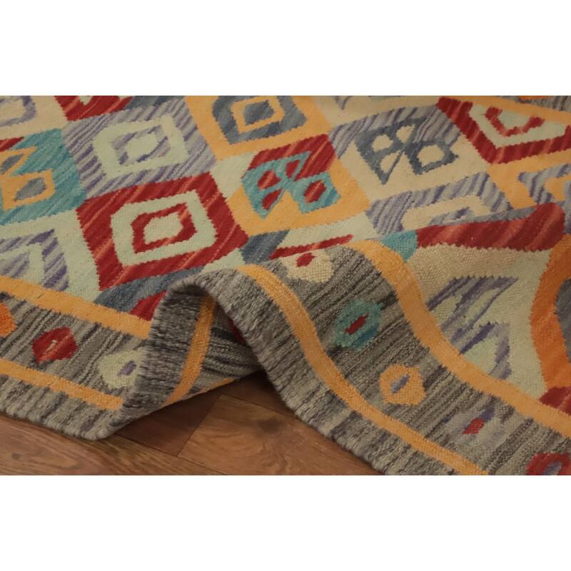 Hand Woven Oriental 100% Wool Carpet Southwestern Tribal Multi-Colored Kilim Runner Rug - 10' 10'' X 2' 9''