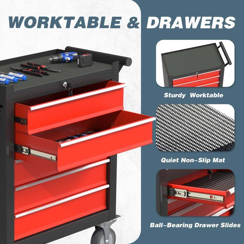 5-Drawer Heavy Duty Rolling Tool Chest Tool Storage Box - N/A