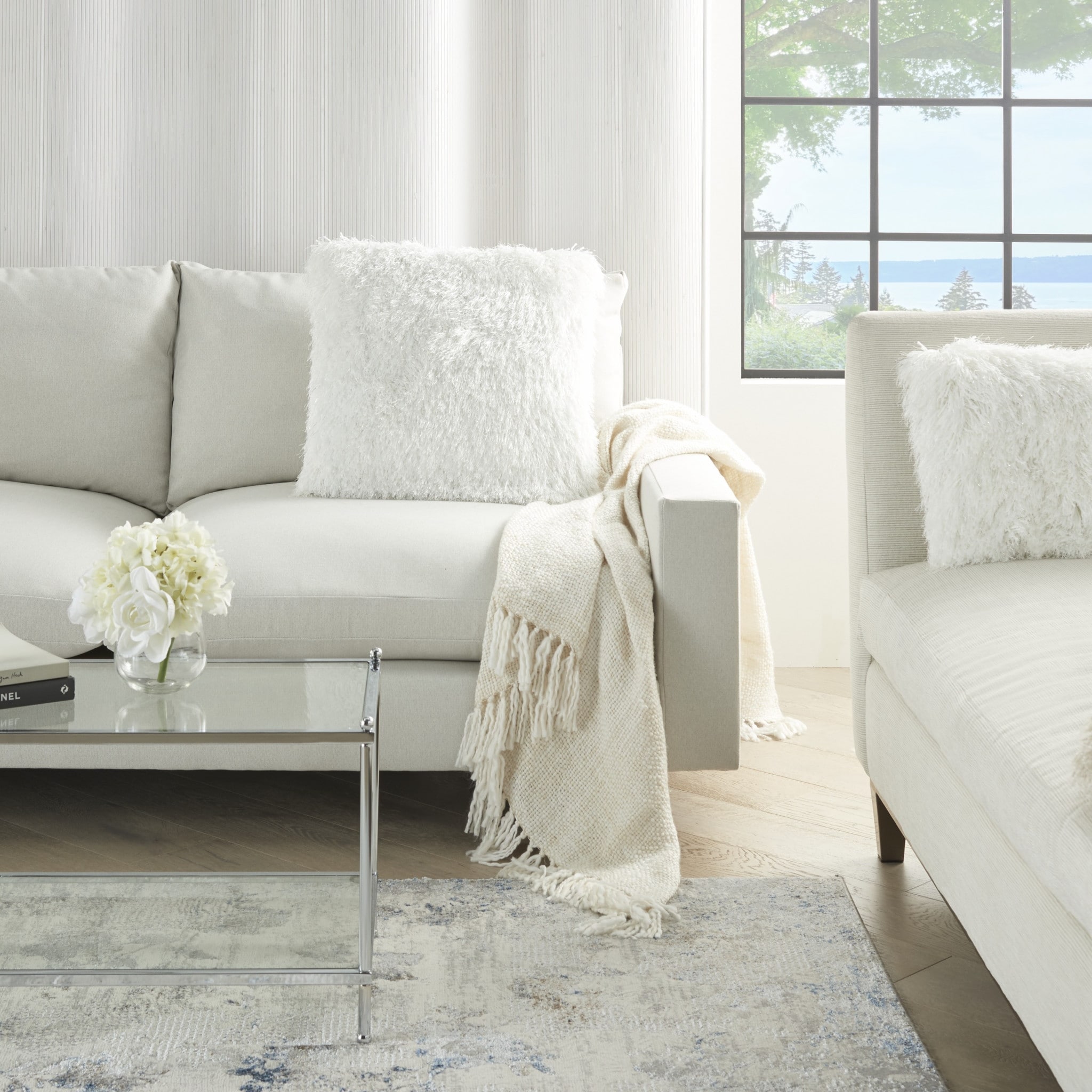 White Shag Accent Throw Pillow
