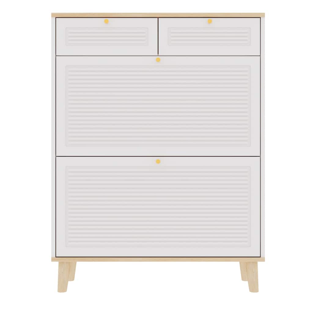 Shoe cabinet with 2 flip-up doors and 2 drawers,narrow shoe rack cabinet,freestanding shoe organizer,shoe organizer for