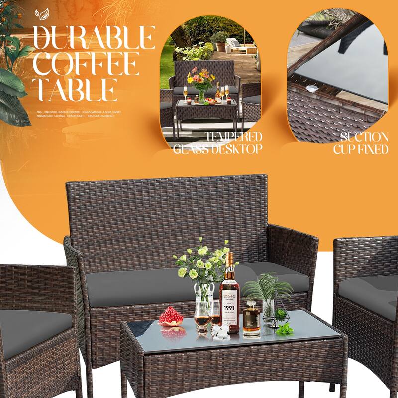Homall PE Rattan 4-piece Outdoor Patio Set