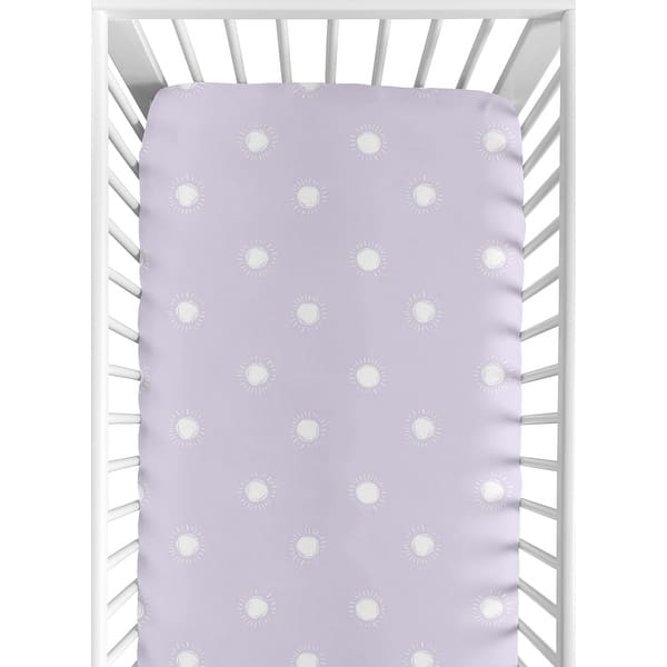 slide 2 of 6, Lavender Purple Boho Sun Girl Fitted Crib Sheet Light Lilac White Bohemian Celestial Sky Desert Sunshine Outdoors Nature Girl