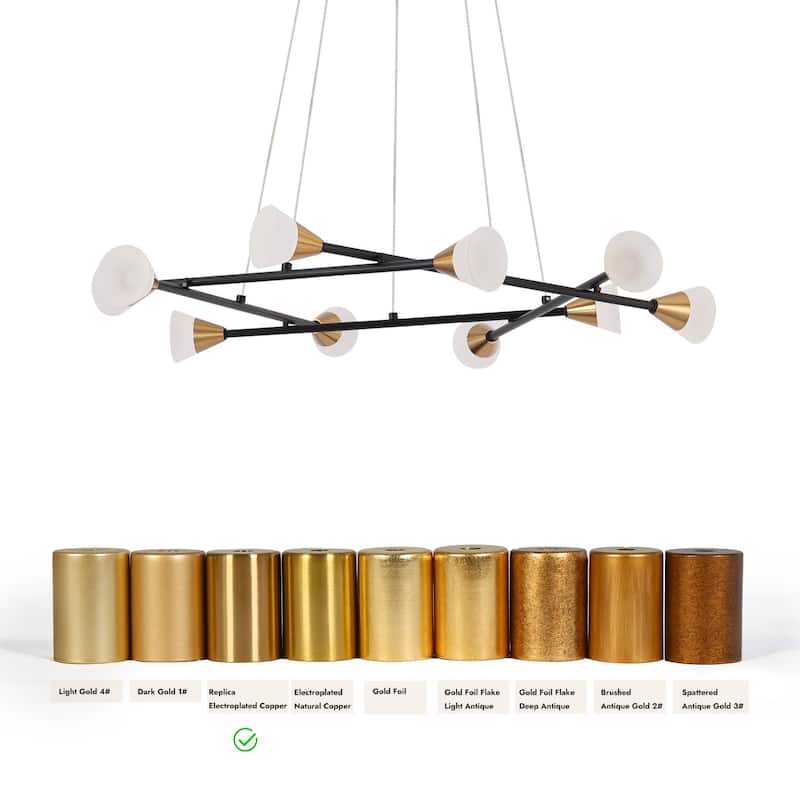 Modern Contemporary Black Gold 10-Light LED Linear Chandelier Pendant Lights for Dining Room - 28" D x 6" H