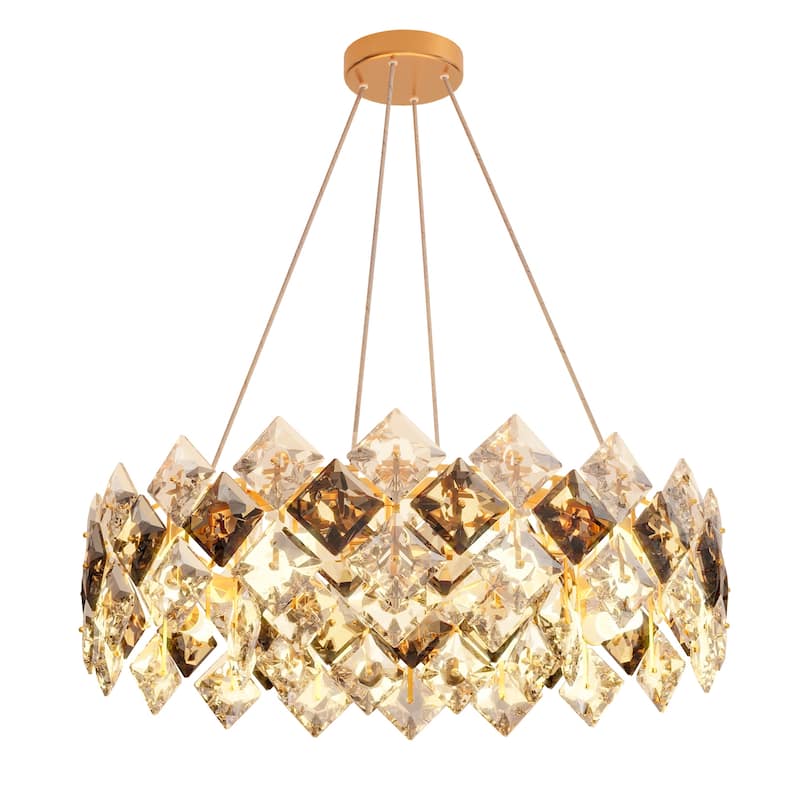 Round Crystal Chandelier Ceiling Pendant Hanging LED Light - 24"