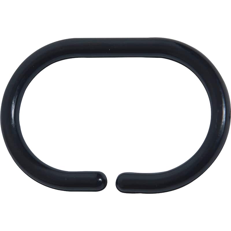 Evideco Shower Curtain Rings Plastic Hooks (Set of 12) - Solid Black