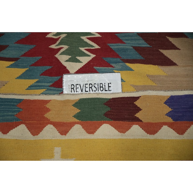 Hand Woven Oriental 100% Wool Carpet Southwestern Tribal Multi-Colored Kilim Area Rug - 9' 9'' X 8' 0''
