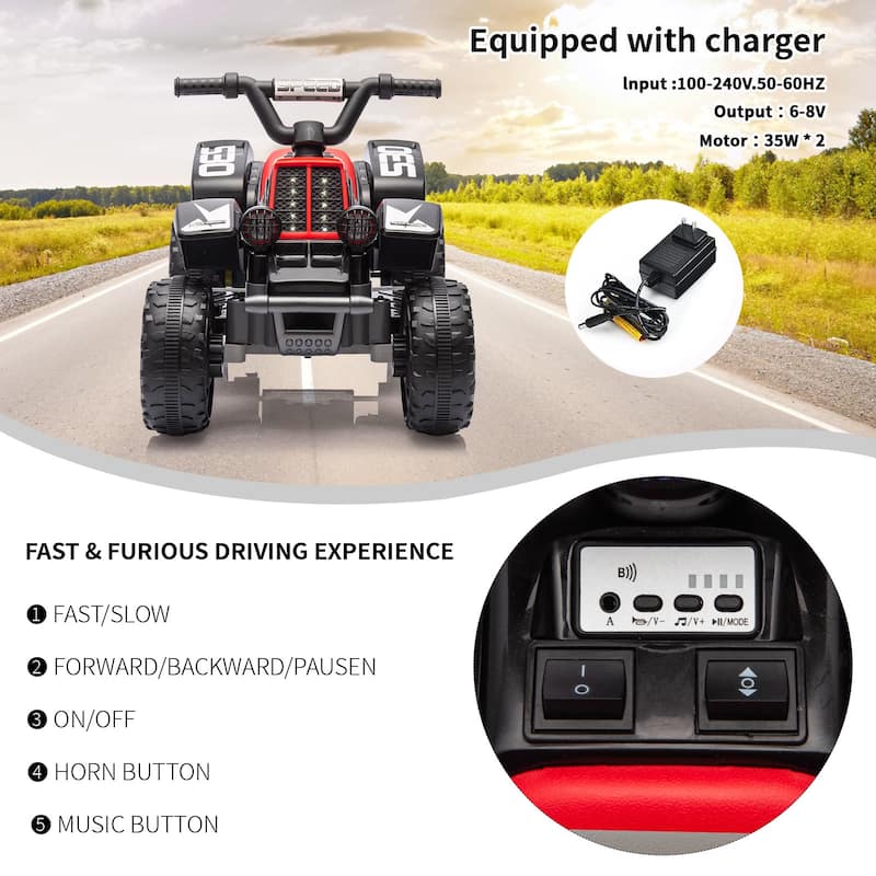 6V Kids Ride On Electric ATV, Ride Car with LED Headlights