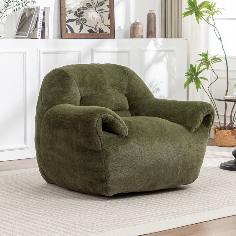 Faux Fur Bean Bag Chair with Back Support & Footstool - Comfy Floor Sofa for Adults & Kids, Living Room, Bedroom (2 Options)