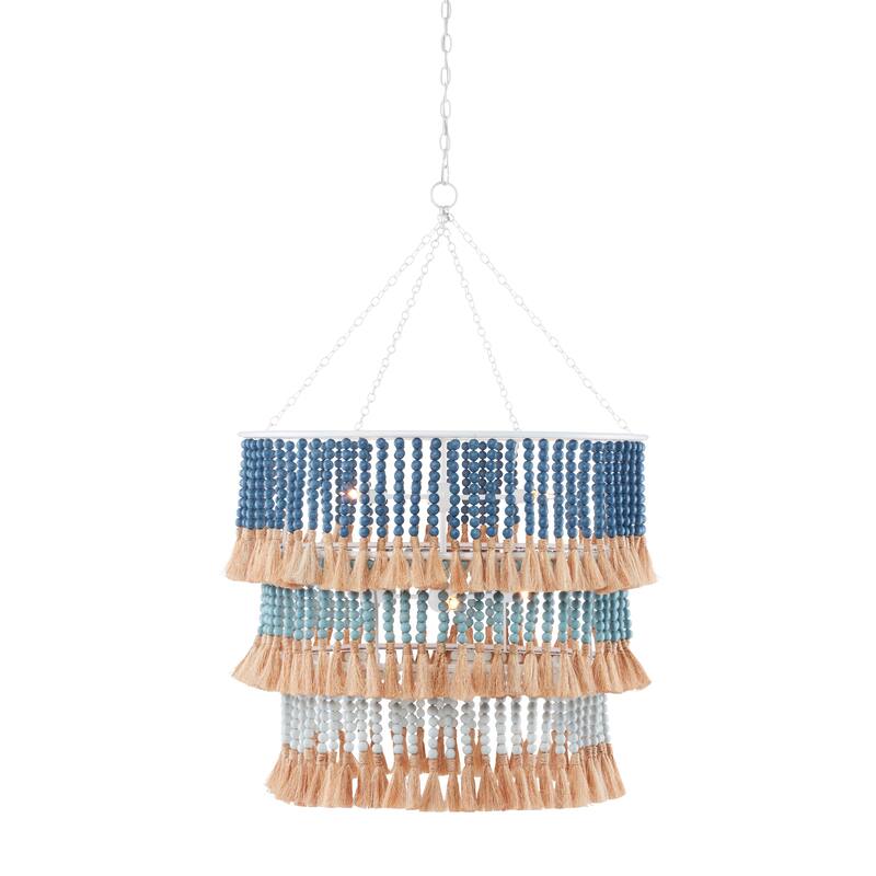 Currey & Company St. Barts Blue Chandelier - 48.5"h x 33"dia - 48.5"h x 33"dia - Sugar White/Mist Blue/Demin Blue/Natural Rope