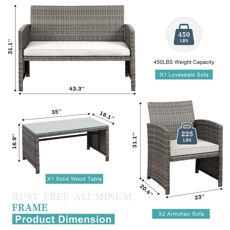 Futzca 4 Pieces Outdoor Patio Furniture Sets Conversation Sets Rattan Chair