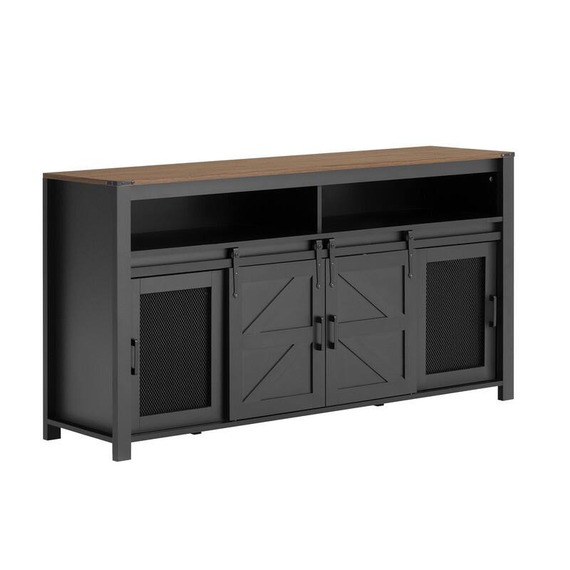 Farmhouse 59.3" Sideboard Buffet with Sliding Barn Doors and Open Storage for Living or Dining Spaces