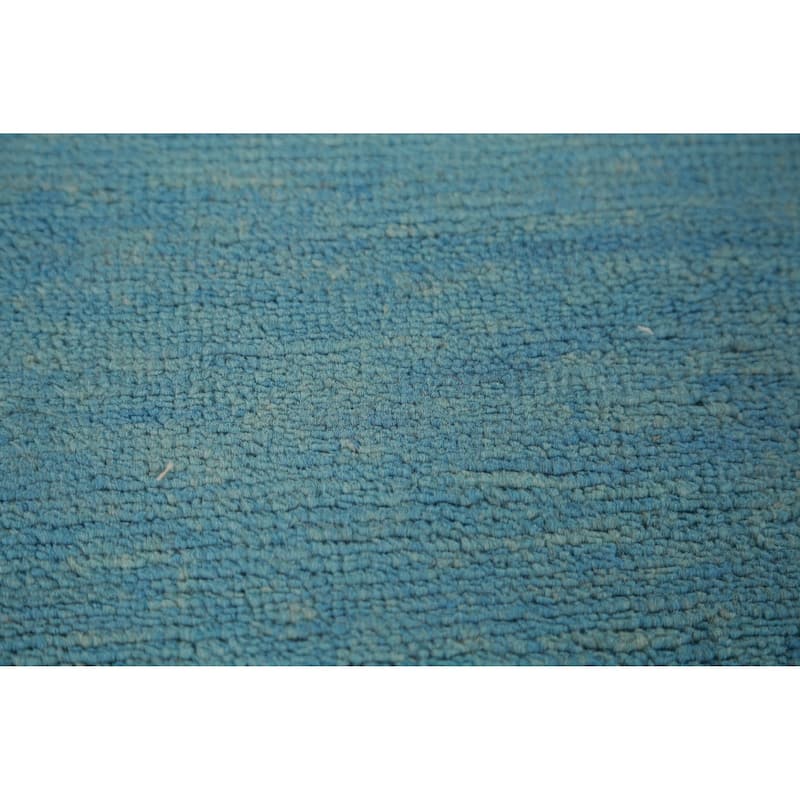Hand Knotted Oriental 100% Wool Carpet Modern Solid Navy Blue & Blues Gabbeh Runner Rug - 9' 3'' X 3' 0''