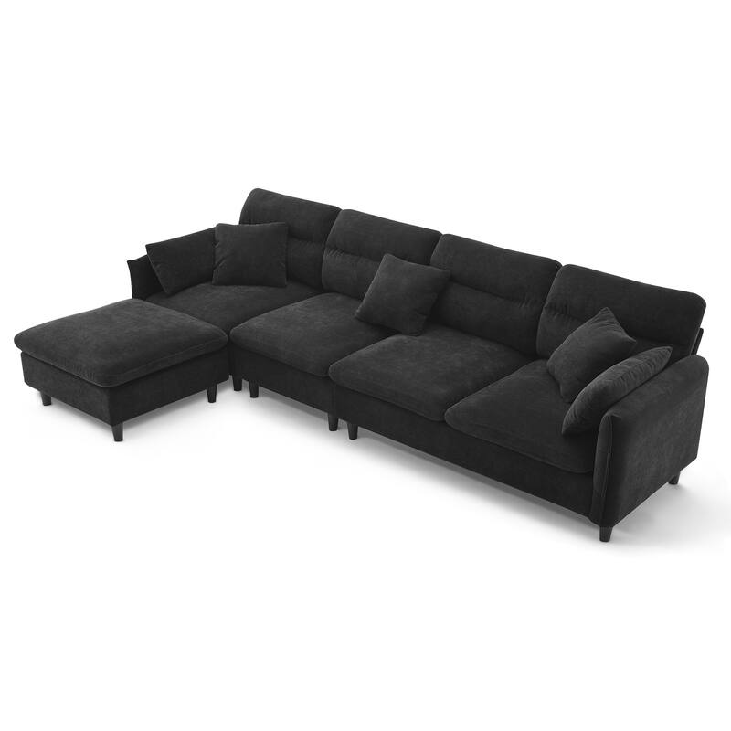 Convertible Sectional Sofa,L-Shaped Reversible Couch Set With Free Pillows,5 Seat Cloud Chenille Indoor Furniture With Ottoman
