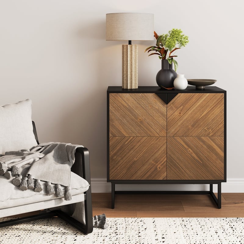 Nathan James Enloe Rustic Doors Metal Base Free Standing Modern Storage Cabinet for Entryway
