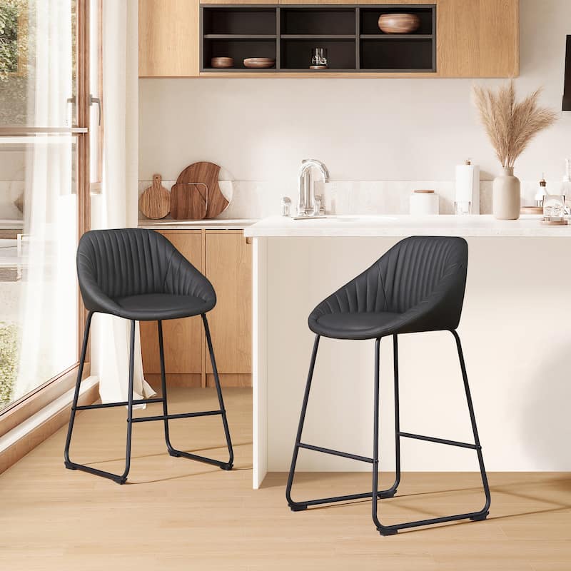 Art Leon Modern Faux Leather Metal Frame Counter Height Bar Stools (Set of 2)