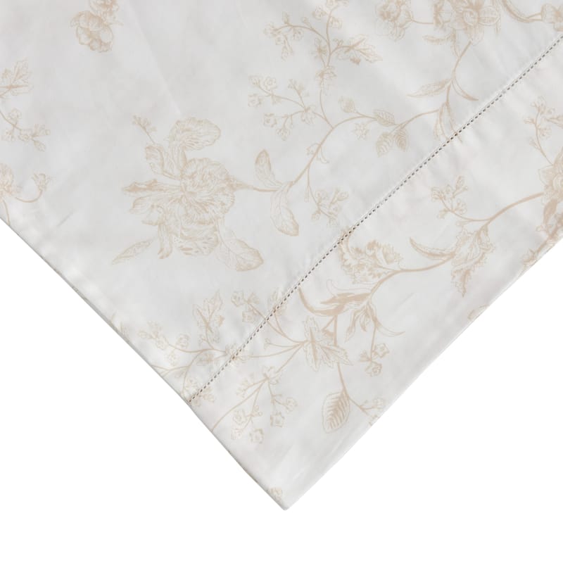 Printed Design Cotton Collection 400TC Hemstitch Garden Bouquet Collection - Standard Pillowcase (Set of 2) - Mocha/ Natural