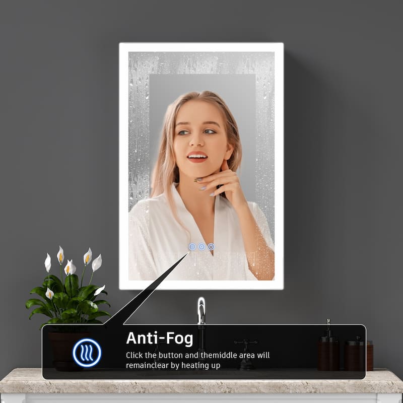 Modland LED Lighted Medicine Cabinet with Mirror Bathroom Mirror Cabinet with Lights Anti-Fog