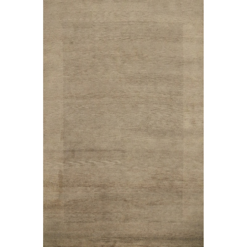Hand Knotted Oriental 100% Wool Carpet Modern Solid Brown Gabbeh Area Rug - 9' 6'' X 7' 6''