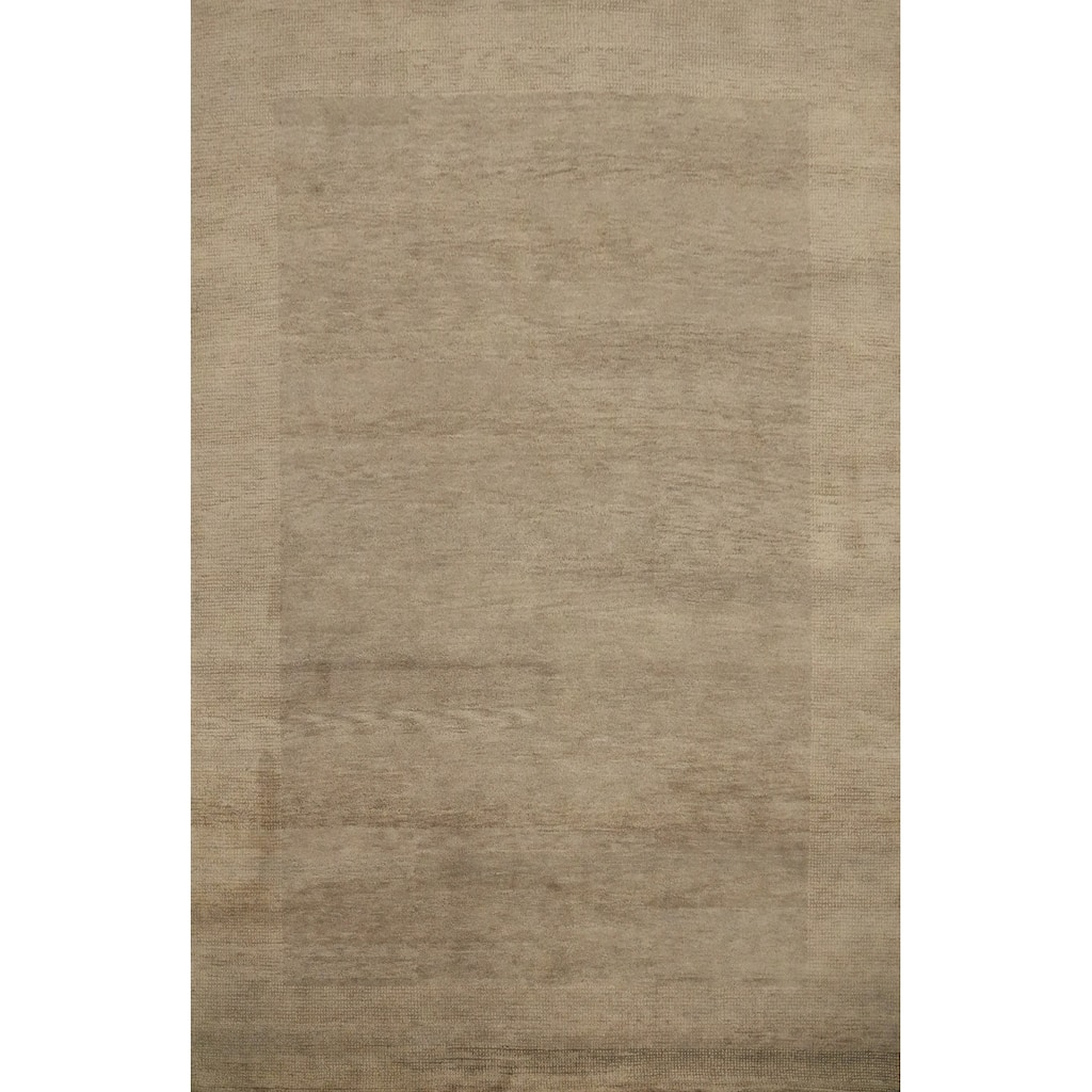 Hand Knotted Oriental 100% Wool Carpet Modern Solid Brown Gabbeh Area Rug - 9' 6'' X 7' 6''