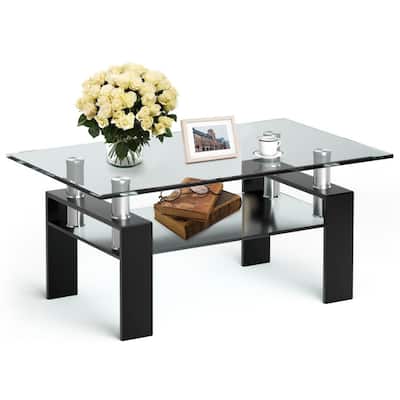 Rectangle Glass Table with Metal Legs for Living Room - 39" x 23.5" x 17.5"
