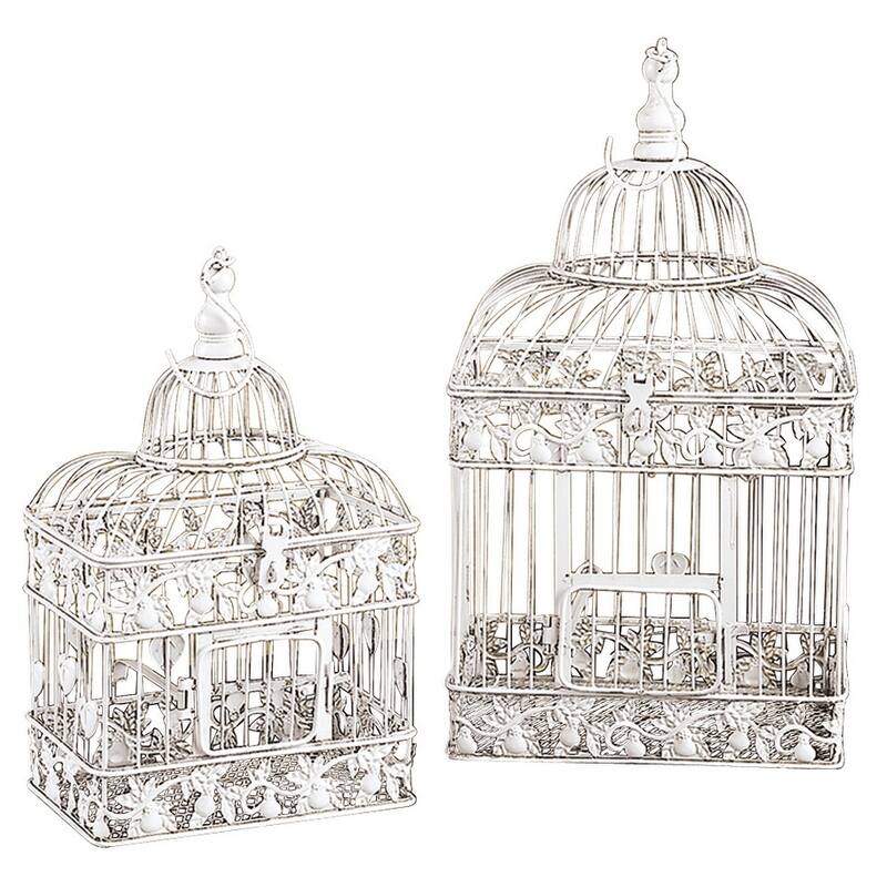 White Metal Indoor Outdoor Hinged Top Birdcage with Latch Lock Closure and Hanging Hook (Set of 2) - S/2 22",15 "H