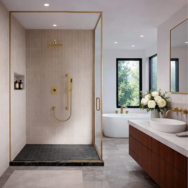 Slide Bar High-Pressure Balancing Shower System 10" Rainfall Shower Head with Handheld Shower