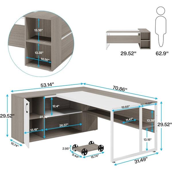 71 inch Executive Desk, L Shaped Desk with Cabinet Storage - Bed Bath ...