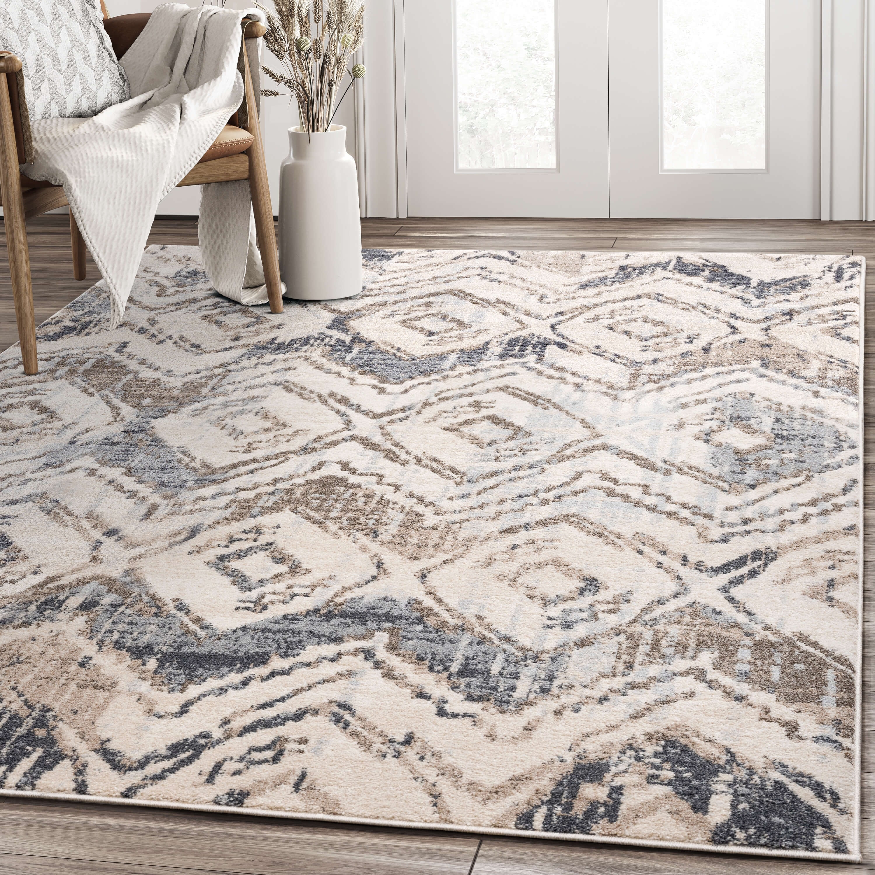 Abani Rugs Sahara SAH130A Ikat Brown Beige Area Rug