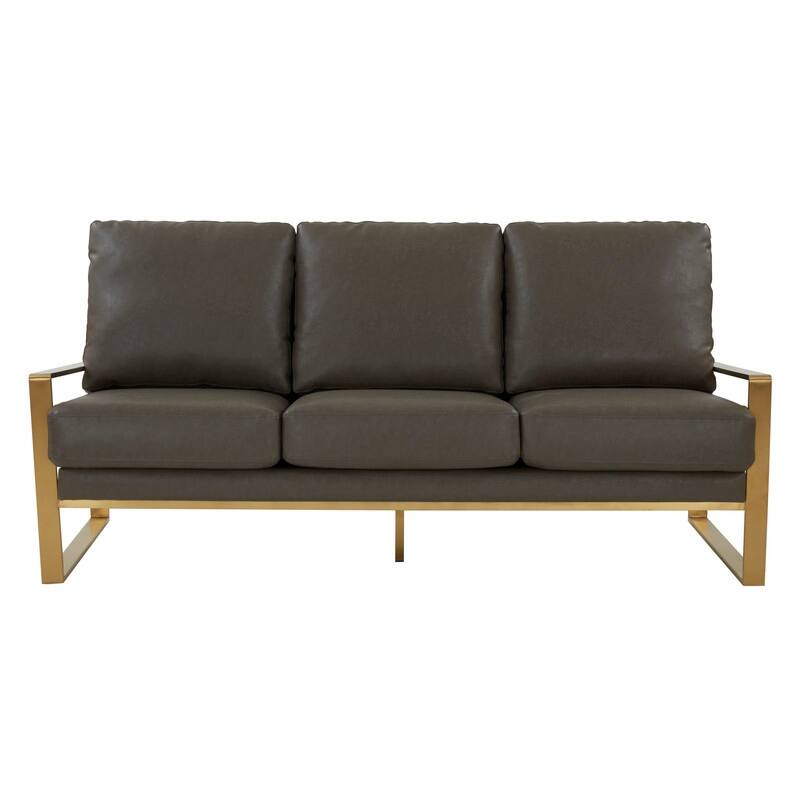 Jefferson Modern Leather Upholstered 3 Seater Loveseat Sofa Chair in Brushed Gold Steel Base with Armrest Removable Cushion