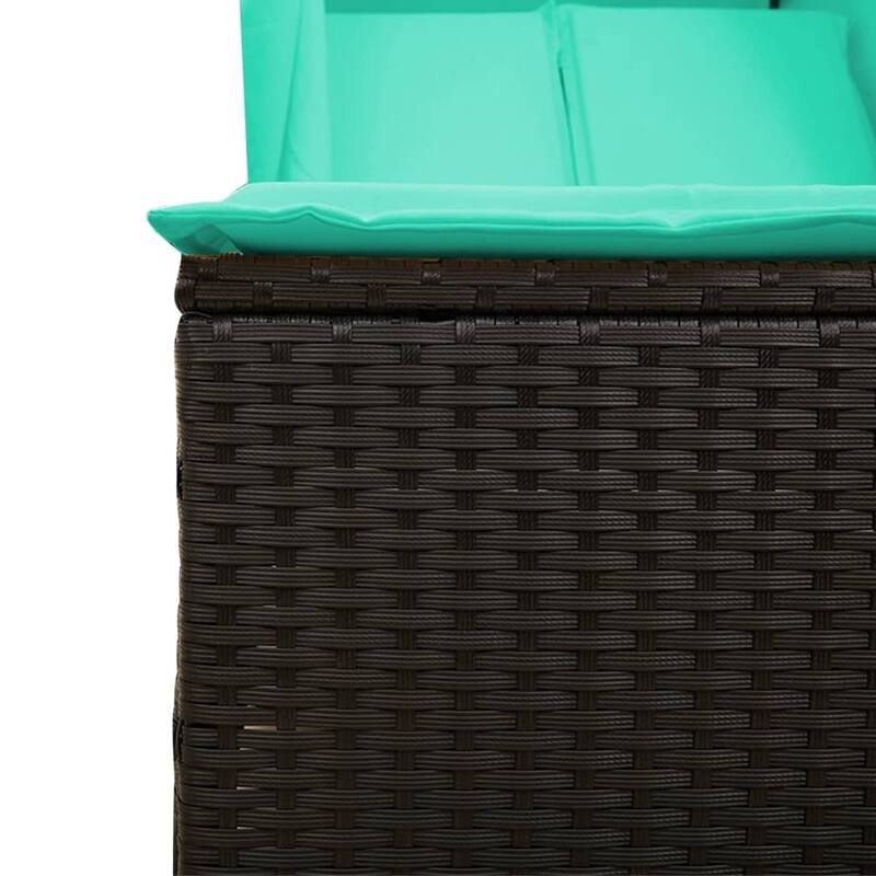 vidaXL Double Sun Lounger with Roof and Curtains Poly Rattan Brown/Gray/Black - 40.9" x 77.6" x 76"
