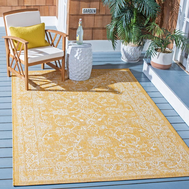 SAFAVIEH Courtyard Aquata Indoor/ Outdoor Waterproof Patio Backyard Rug - 8' x 10' - Gold/Ivory
