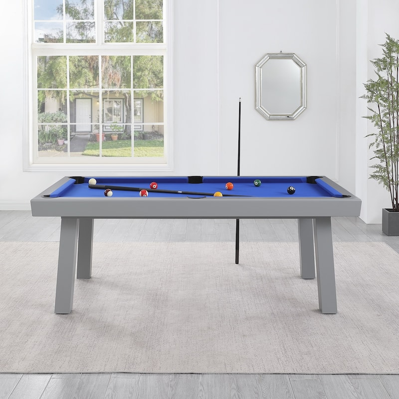 Laguna Indoor/Outdoor 8ft Slate Pool Table 6-Seater Dining Set with 4 Benches & Accessories, Cement Finish