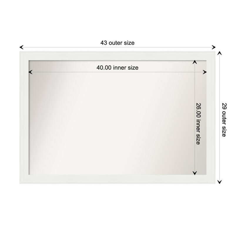 Vanity White Narrow Framed Non-Beveled Custom Wall Mirror, Bathroom Vanity Mirror - Outer Size: 43.5 x 29.5