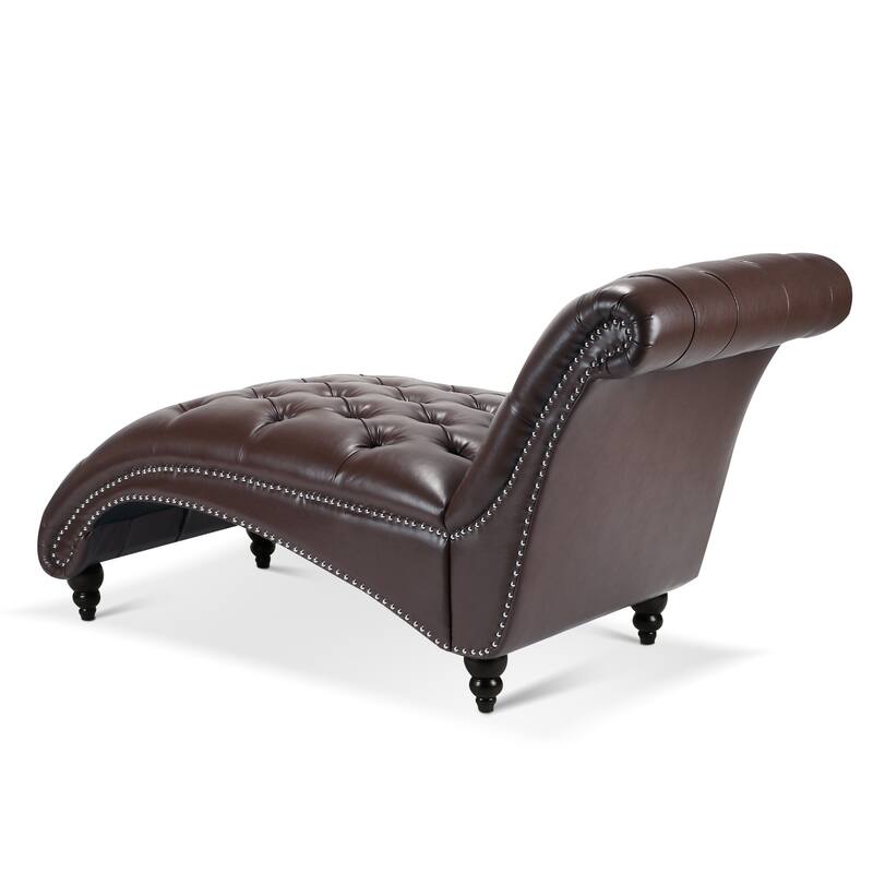 Modern 27.17" Upholstered Buttons Tufted Chaise Lounge Chair with Solid Wood Frame and Nailheads