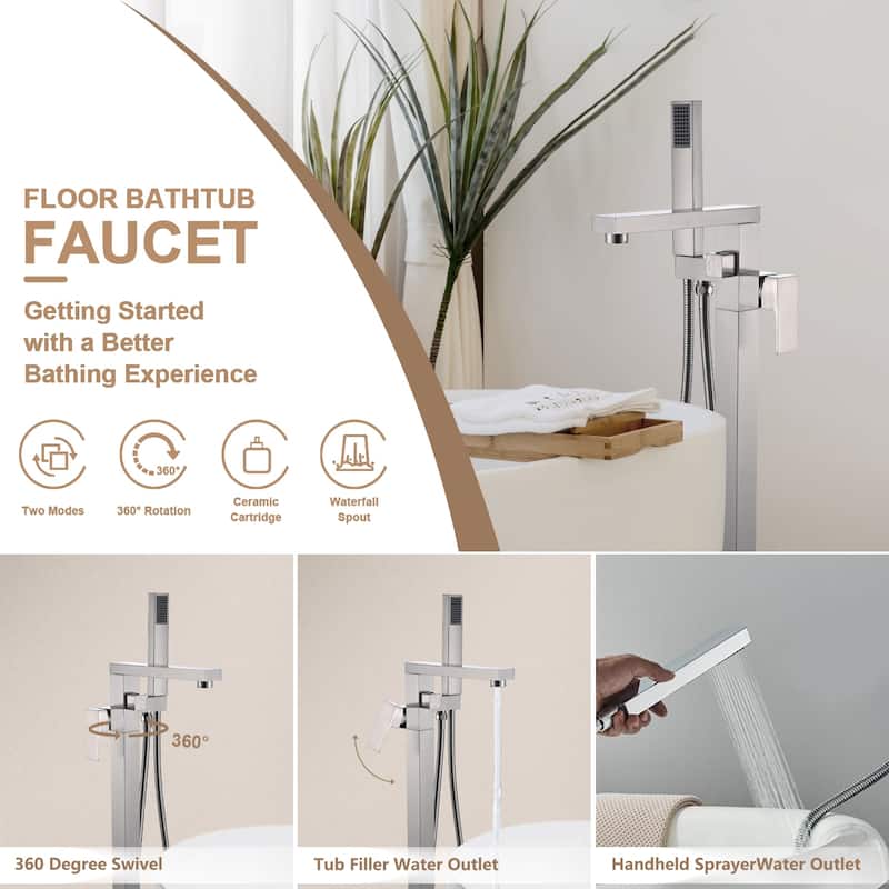 Topcraft Floor Mounted Bathtub Filler with Handheld Showerhead
