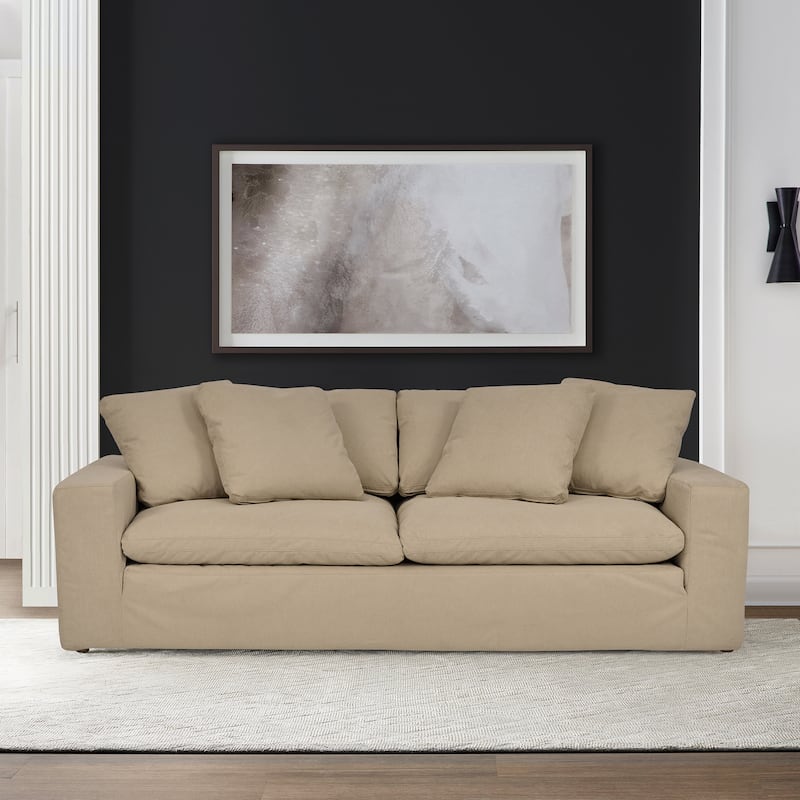 Liberty 96.5" Upholstered Cloud Sofa Couch with Slipcover - Sahara Brown