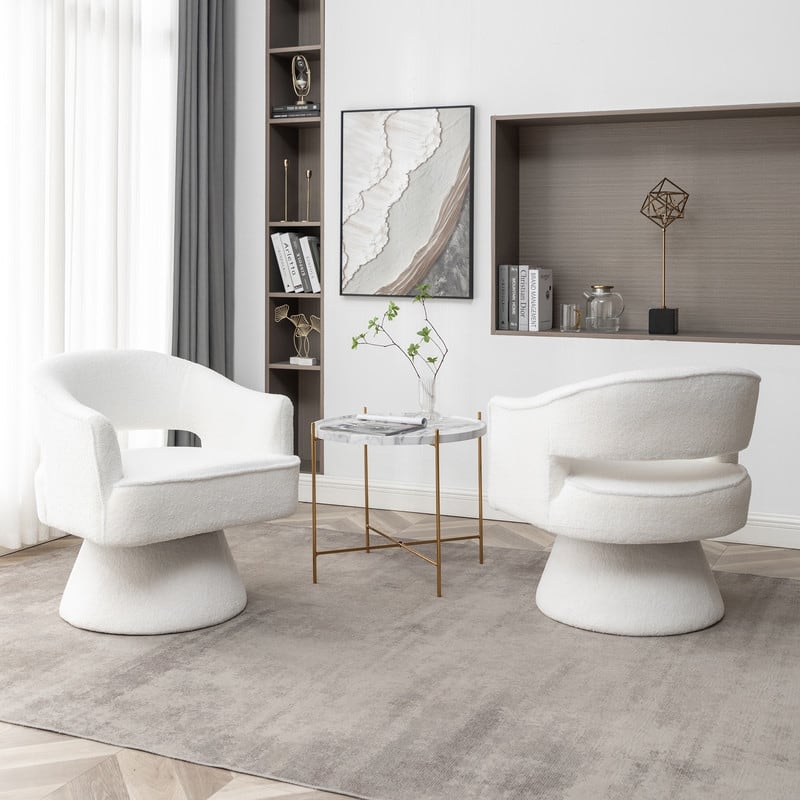 SEYNAR Modern Glam Open Back Velvet Upholstered Round Swivel Accent Arm Barrel Chair for Living Room Set of 2