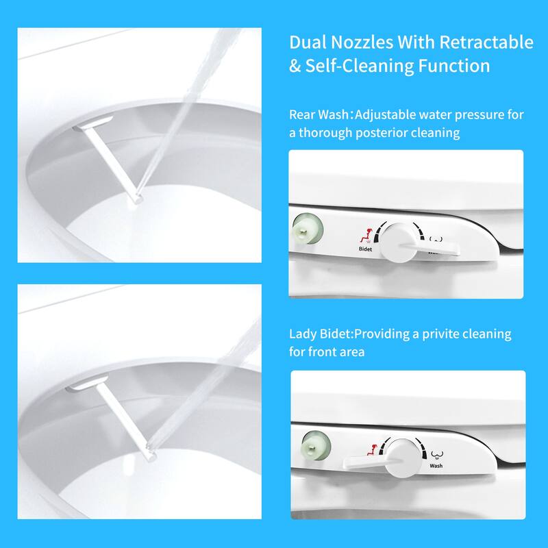 Bidet Toilet Seat, Elongated Toilet Seats, Non-Electric Self Cleaning Dual Mode Nozzles, Quiet-Close, Easy Installation