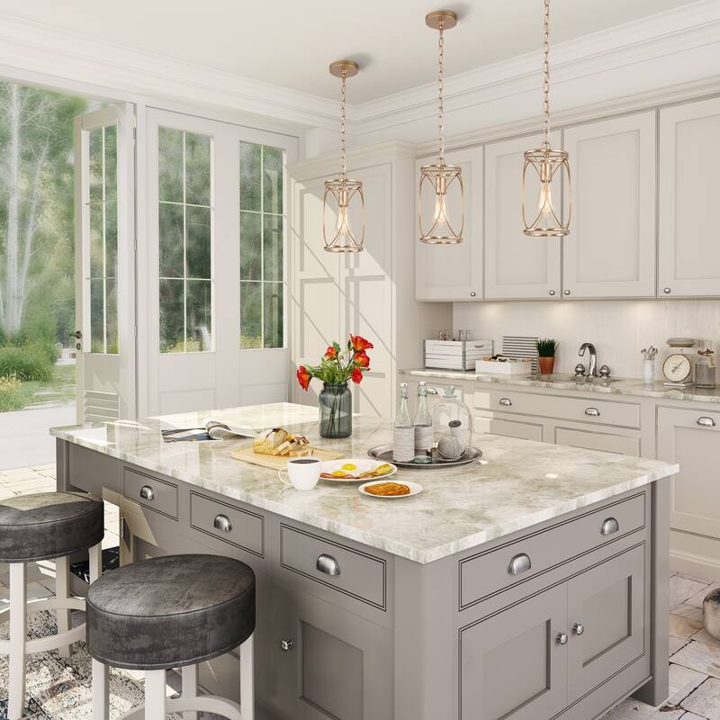 Velus Modern Farmhouse Mini Pendant Cylinder Metal Bronze Cage Kitchen Island Lights for Dining Room