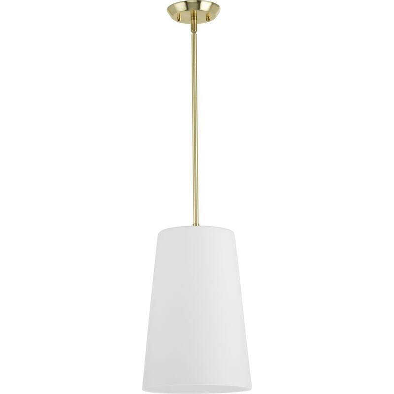 Clarion Collection One-Light Satin Brass Etched White Transitional Pendant - 10.5 in x 10.5 in x 15.87 in