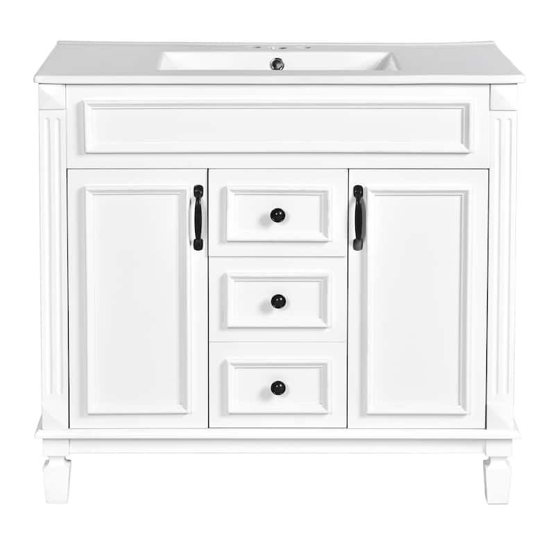 Roomfitters 36" Vanity with Sink, Modern Cabinet with 2 Drawers and Soft Closing Doors, Freestanding Bathroom Design