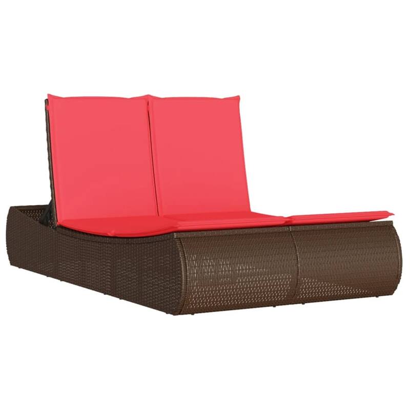 vidaXL Double Sun Lounger with Cushions Poly Rattan - 43.3" x 78.7" x 29.5"