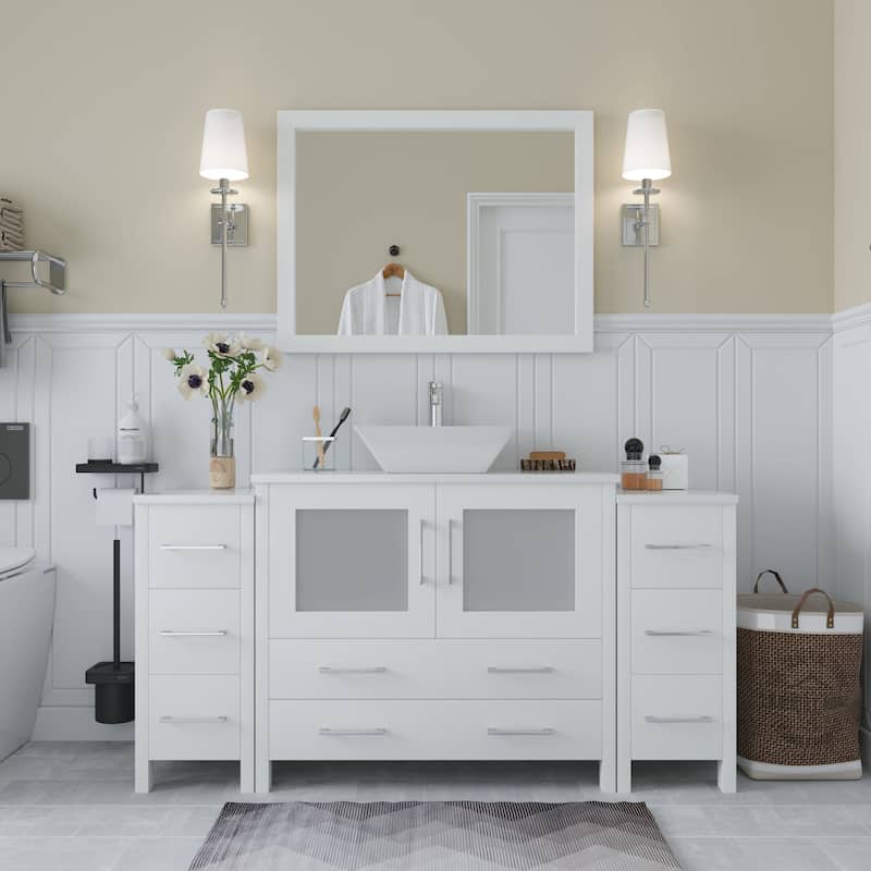 Vanity Art 60-inch Single Sink Bathroom Vanity Set With Engineered Marble Top and Free Mirror - 60 x 18.5 x 36 Inches - White