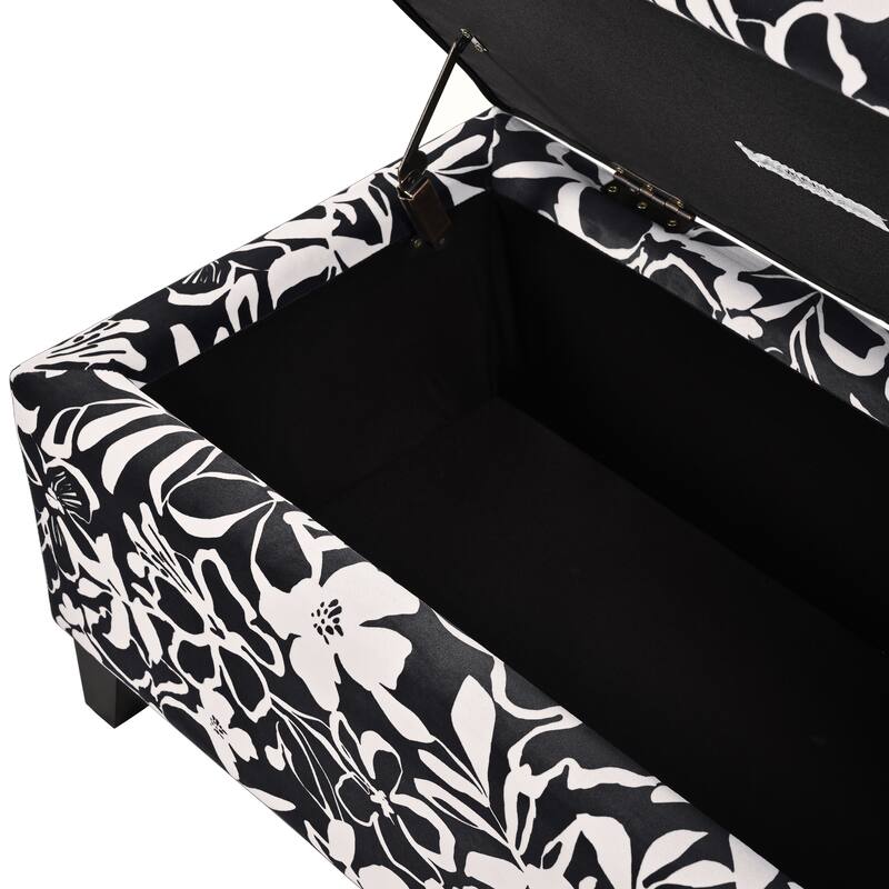 Floral Fabric Luxury Ottoman - Soft-Close Hinges, Ideal Footrest & Hidden Storage Seat