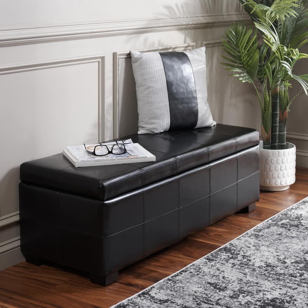 SAFAVIEH Harper Tufted Brown Bicast-Leather Large Storage Bench - 46.9" x 18.3" x 16.7" - 47Wx18Dx17H